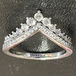 Sterling Silver CZ Chevron Crown Ring - White